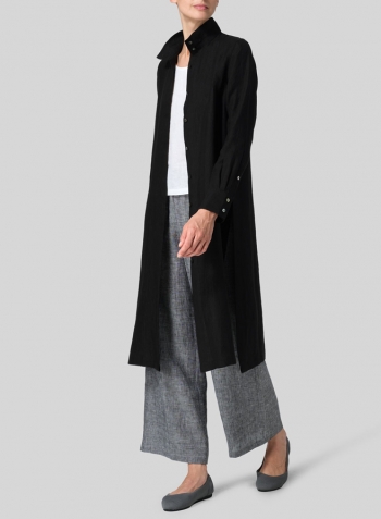 Black Linen High Stand Collar Long Shirt