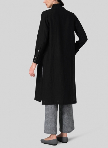 Black Linen High Stand Collar Long Shirt