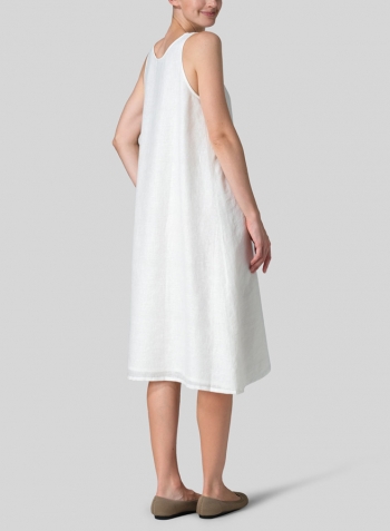 Jacquard Ivory White Linen Lining A-Shape Midi Dress