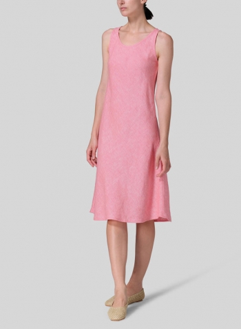 Sakura Pink Linen Bias Cut A-Line Midi Dress