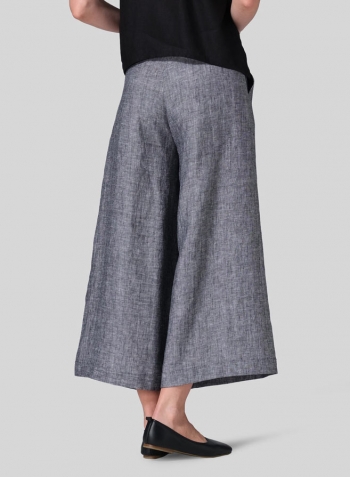 Two Tone Black Linen Wide-Leg Pants Set