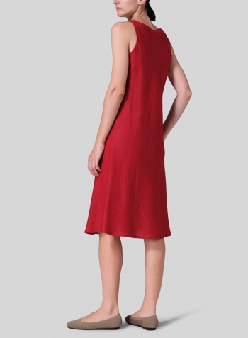 Cranberry Linen Bias Cut A-Line Midi Dress