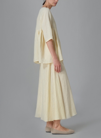 Lemon Chiffon Linen Dropped Shoulder Pleated Box Top Set