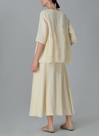 Lemon Chiffon Linen Dropped Shoulder Pleated Box Top Set