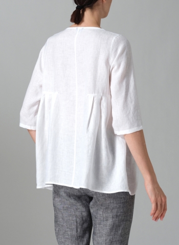 White Linen Dropped Shoulder Pleated Box Top