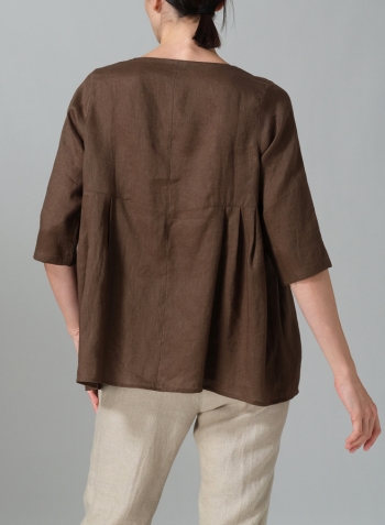 Dark Olive Linen Dropped Shoulder Pleated Box Top