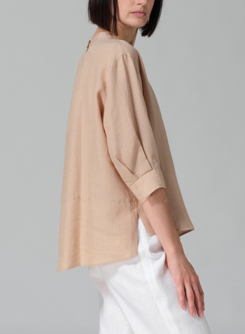 Beige Linen Back Keyhole Blouse