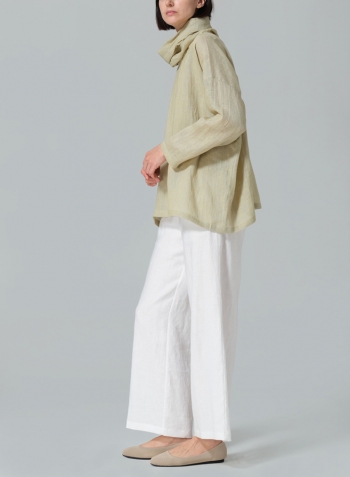 Pale Goldenord Woven Linen Long Sleeve Cowl Neck Top