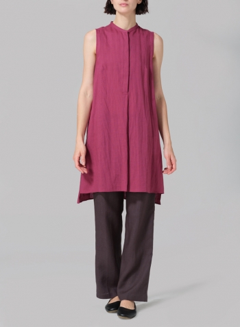 Red Violet Linen Sleeveless A-line Long Tunic