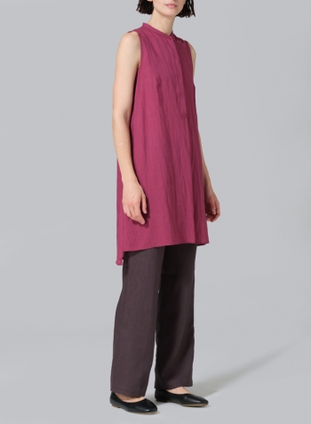 Red Violet Linen Sleeveless A-line Long Tunic