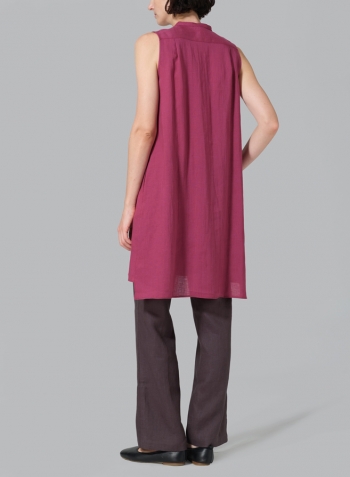 Red Violet Linen Sleeveless A-line Long Tunic