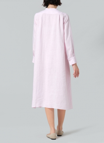 Soft Pink Linen A-shape Long Shirt Dress