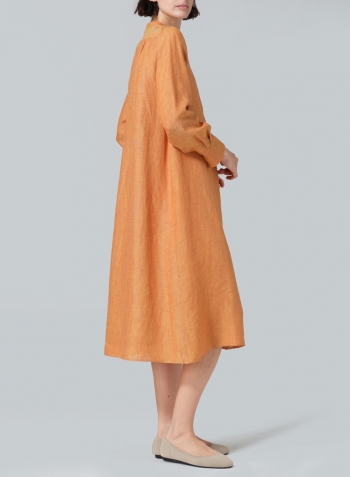 Golden Brown Linen A-shape Long Shirt Dress