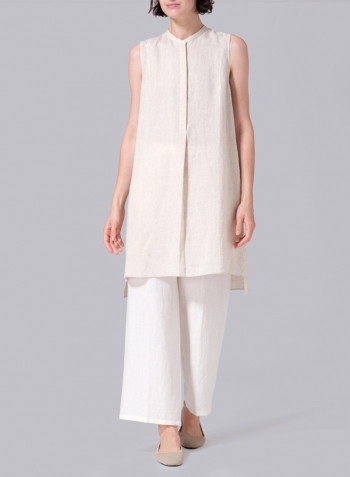 Oat Linen Sleeveless A-line Long Tunic