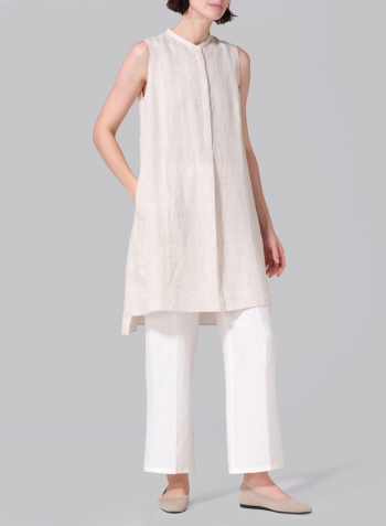 Oat Linen Sleeveless A-line Long Tunic