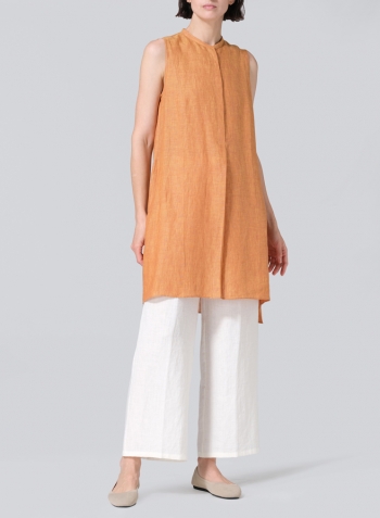 Golden Brown Linen Sleeveless A-line Long Tunic