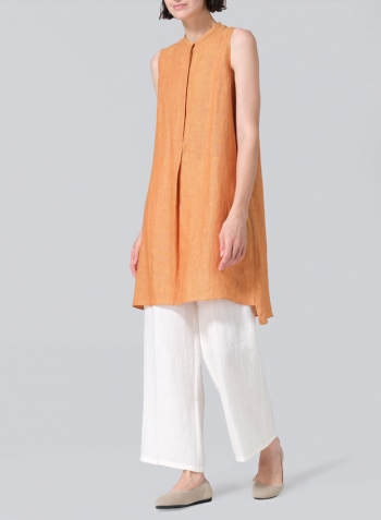 Golden Brown Linen Sleeveless A-line Long Tunic