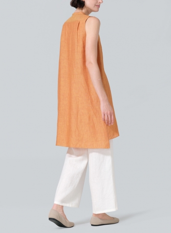 Golden Brown Linen Sleeveless A-line Long Tunic