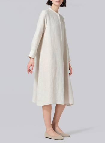 Oat Linen A-shape Long Shirt Dress