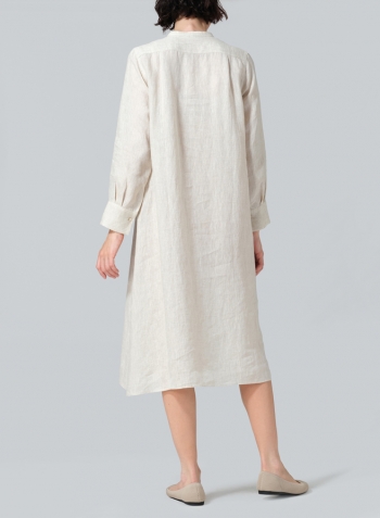 Oat Linen A-shape Long Shirt Dress