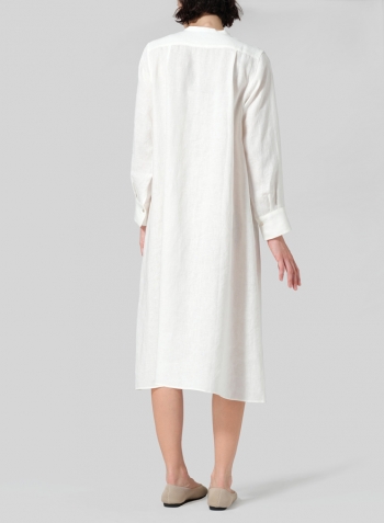 Off White Linen A-shape Long Shirt Dress