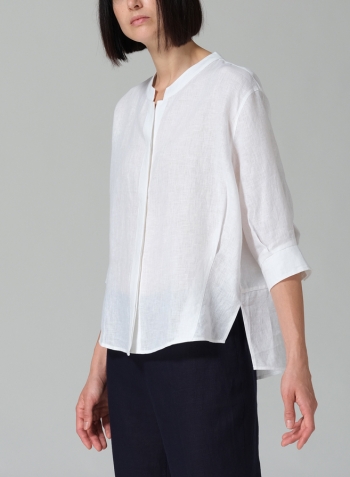 White Linen Back Keyhole Blouse