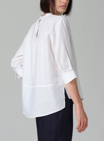 White Linen Back Keyhole Blouse