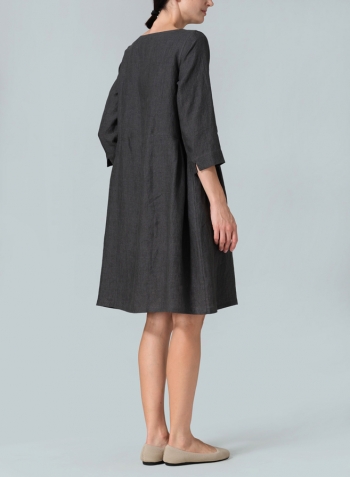 Dark Gray Linen Mid-Length Dress