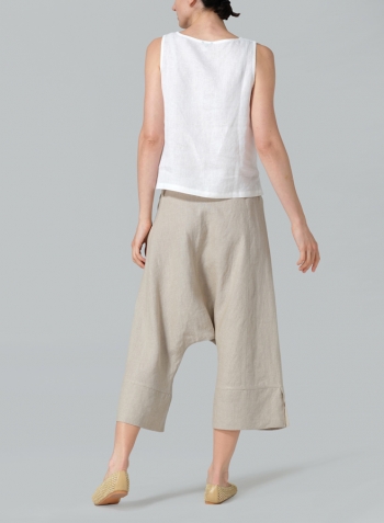 Oat Linen Tie Waist Cropped Loose Pants