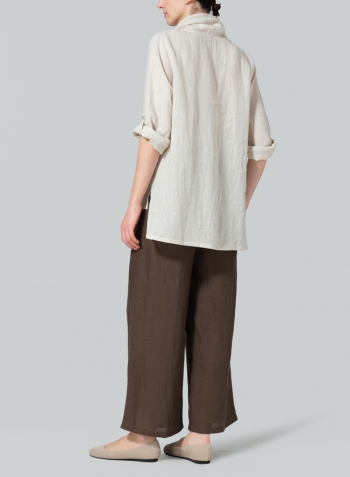 Oat Linen Cowl Neck Rolled Sleeve Loose Top
