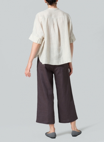 Oat Linen Mandarin Collar Boxy Shirt