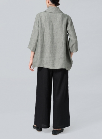 Dull Green Linen Cowl Neck Curved Hem Top