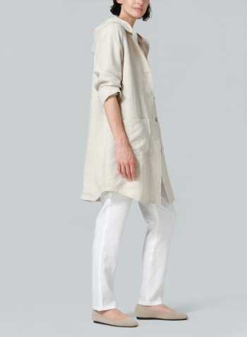Oat Linen Button-Up Hooded Tunic