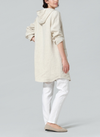 Oat Linen Button-Up Hooded Tunic