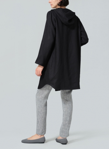 Black Linen Button-Up Hooded Tunic