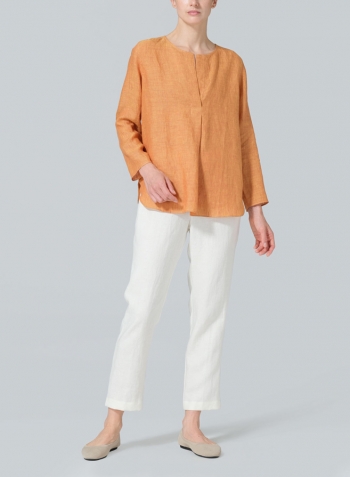 Golden Brown Linen L/S Relaxed Fit Blouse