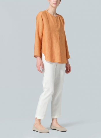 Golden Brown Linen L/S Relaxed Fit Blouse