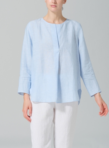 Powder Blue Linen L/S Relaxed Fit Blouse