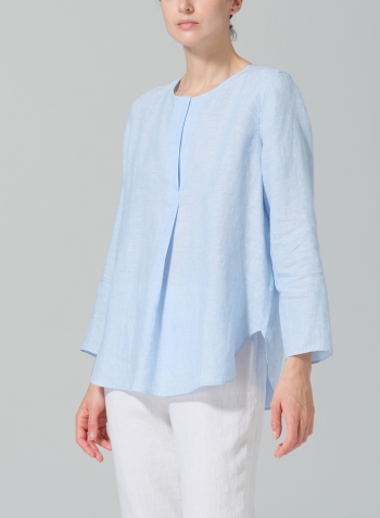 Powder Blue Linen L/S Relaxed Fit Blouse