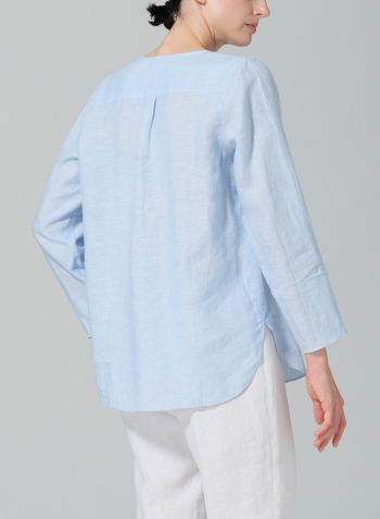 Powder Blue Linen L/S Relaxed Fit Blouse