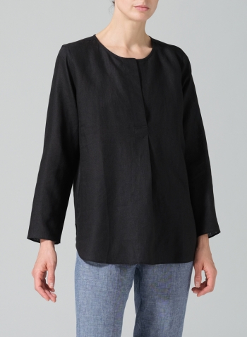 Black Linen L/S Relaxed Fit Blouse