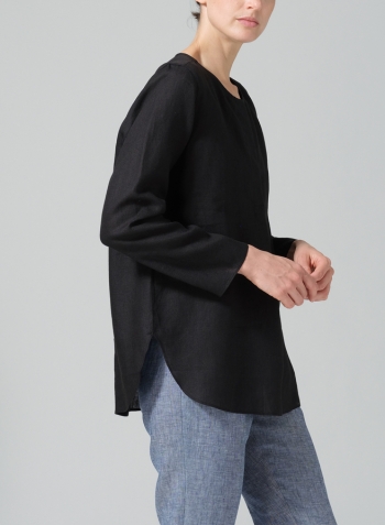 Black Linen L/S Relaxed Fit Blouse