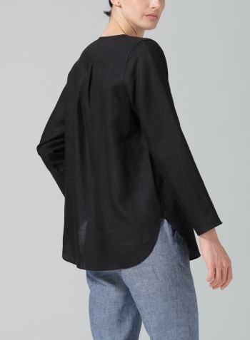 Black Linen L/S Relaxed Fit Blouse