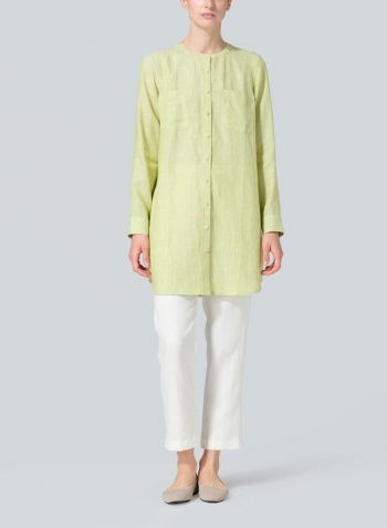 Lime Linen Open Front Long Shirt