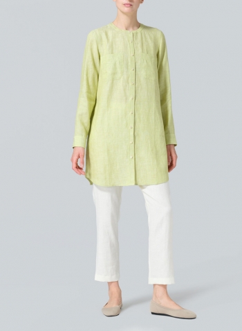 Lime Linen Open Front Long Shirt