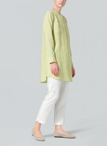 Lime Linen Open Front Long Shirt