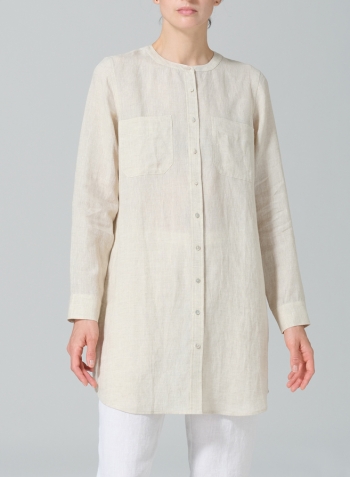 Oat Linen Open Front Long Shirt