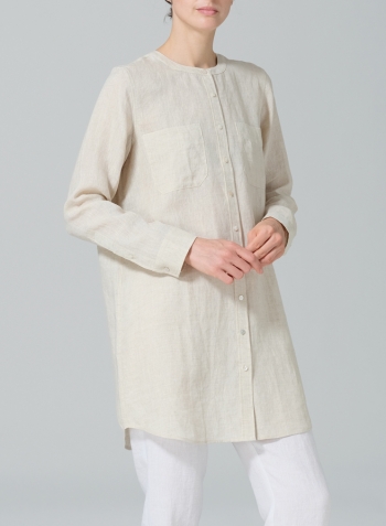 Oat Linen Open Front Long Shirt