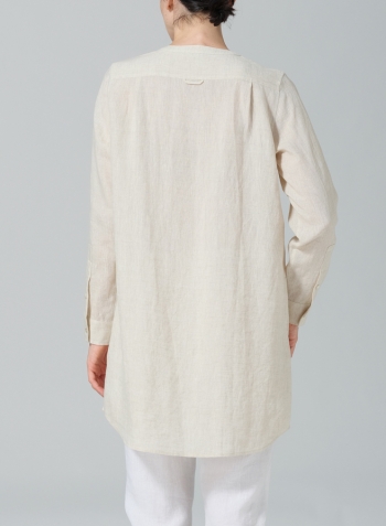 Oat Linen Open Front Long Shirt