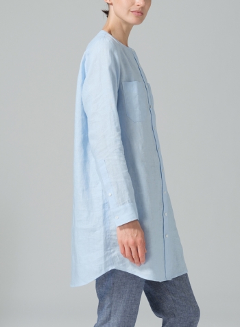 Light Blue Linen Open Front Long Shirt